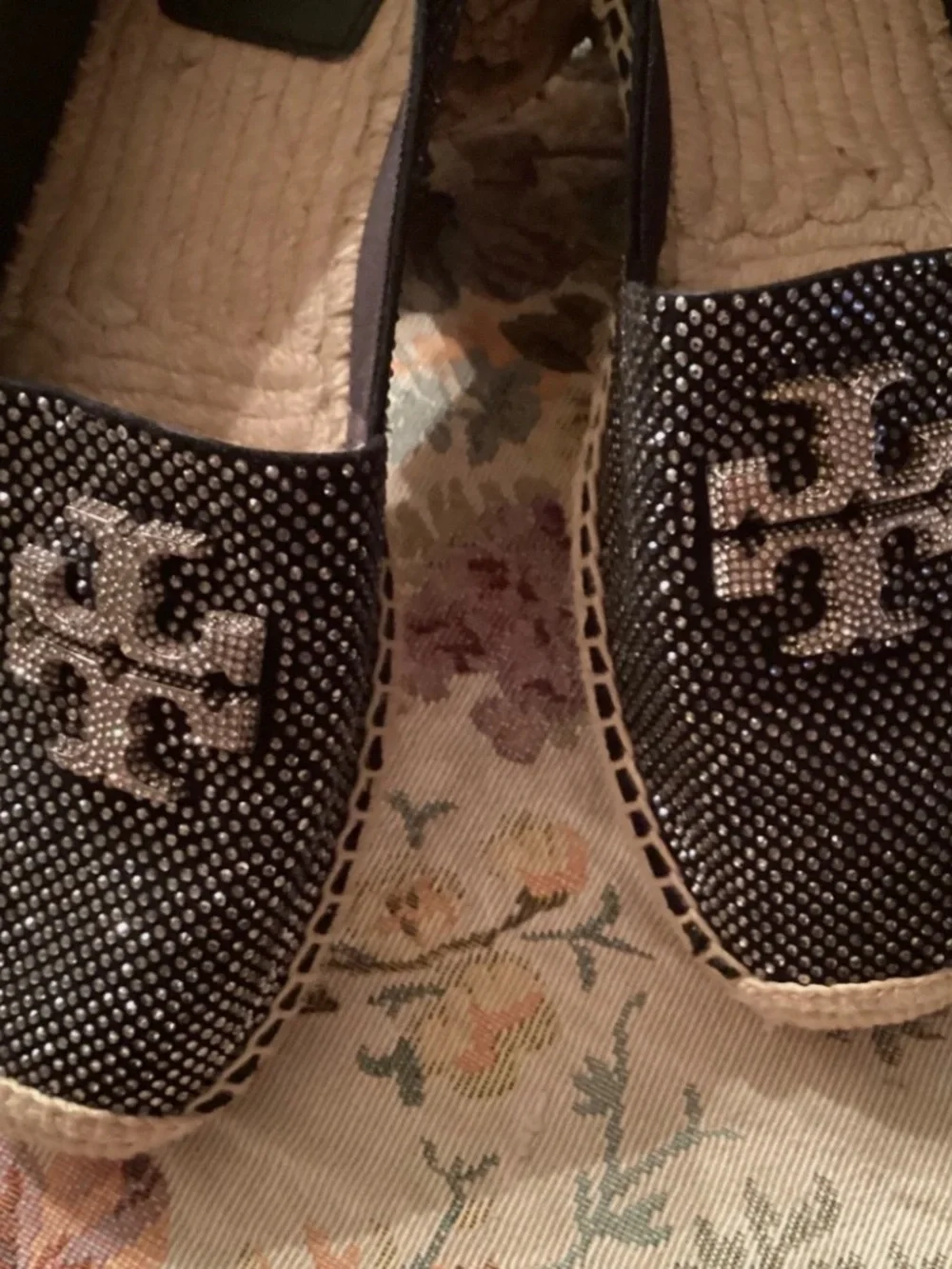 Tory Burch Crystal-Embellished Black Espadrille Size 8.5